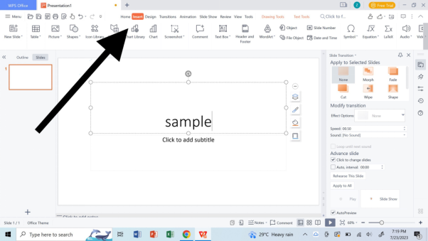 إضافة الرسومات في WPS Presentation
