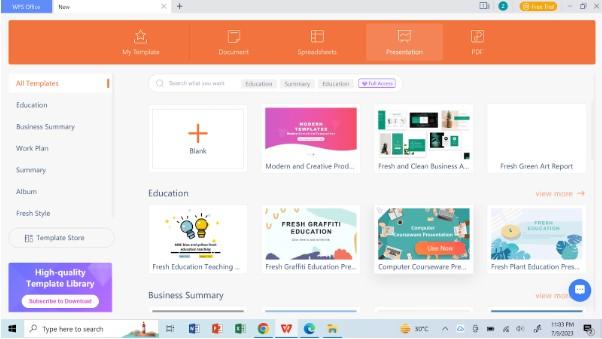 استكشاف القوالب في WPS