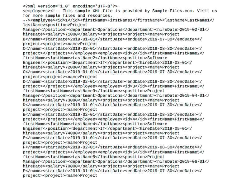 XML convertido por um conversor online