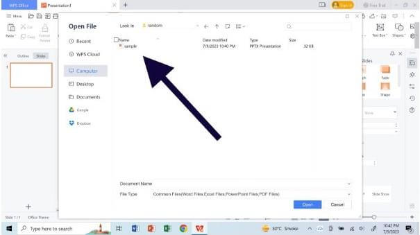 فتح PPT في WPS Slides