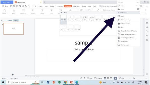 تحديد التخطيطات في WPS Slides