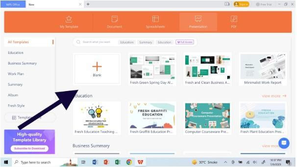 عرض تقديمي فارغ في WPS Slides