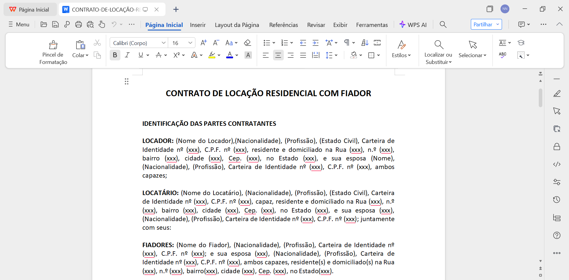 contrato aberto no WPS Office