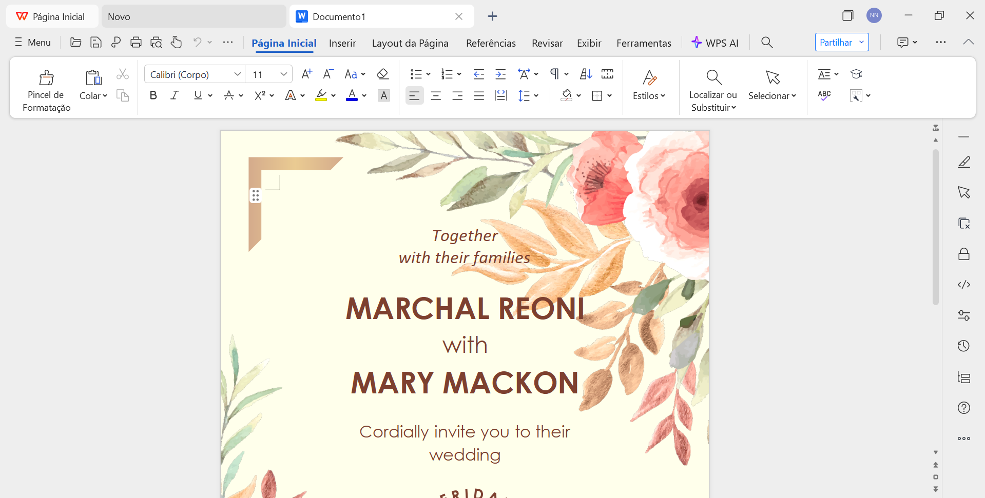 edição de modelo no WPS office