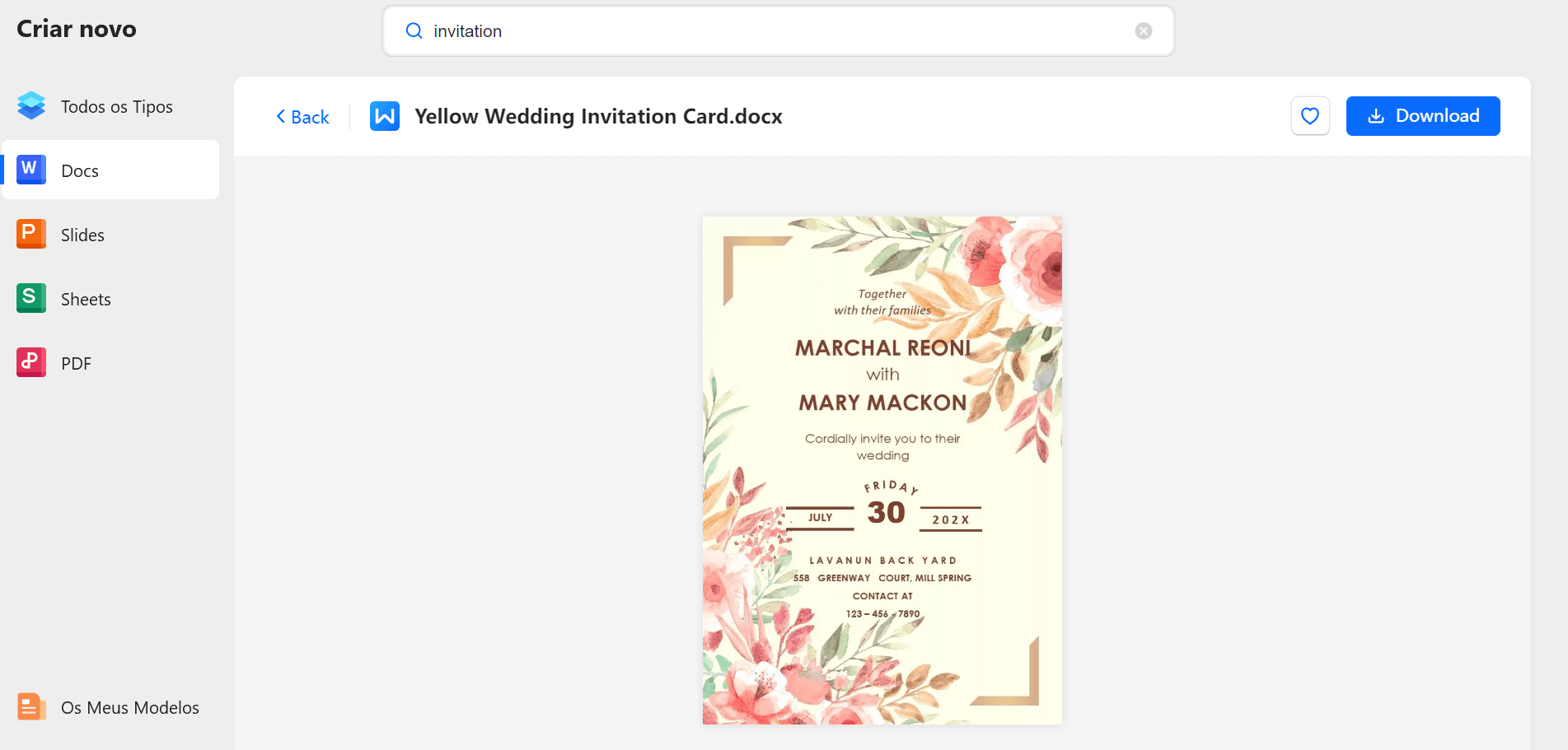  página do modelo no wps office