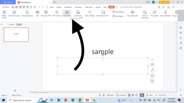 تحويل PDF إلى PPT في WPS Presentation