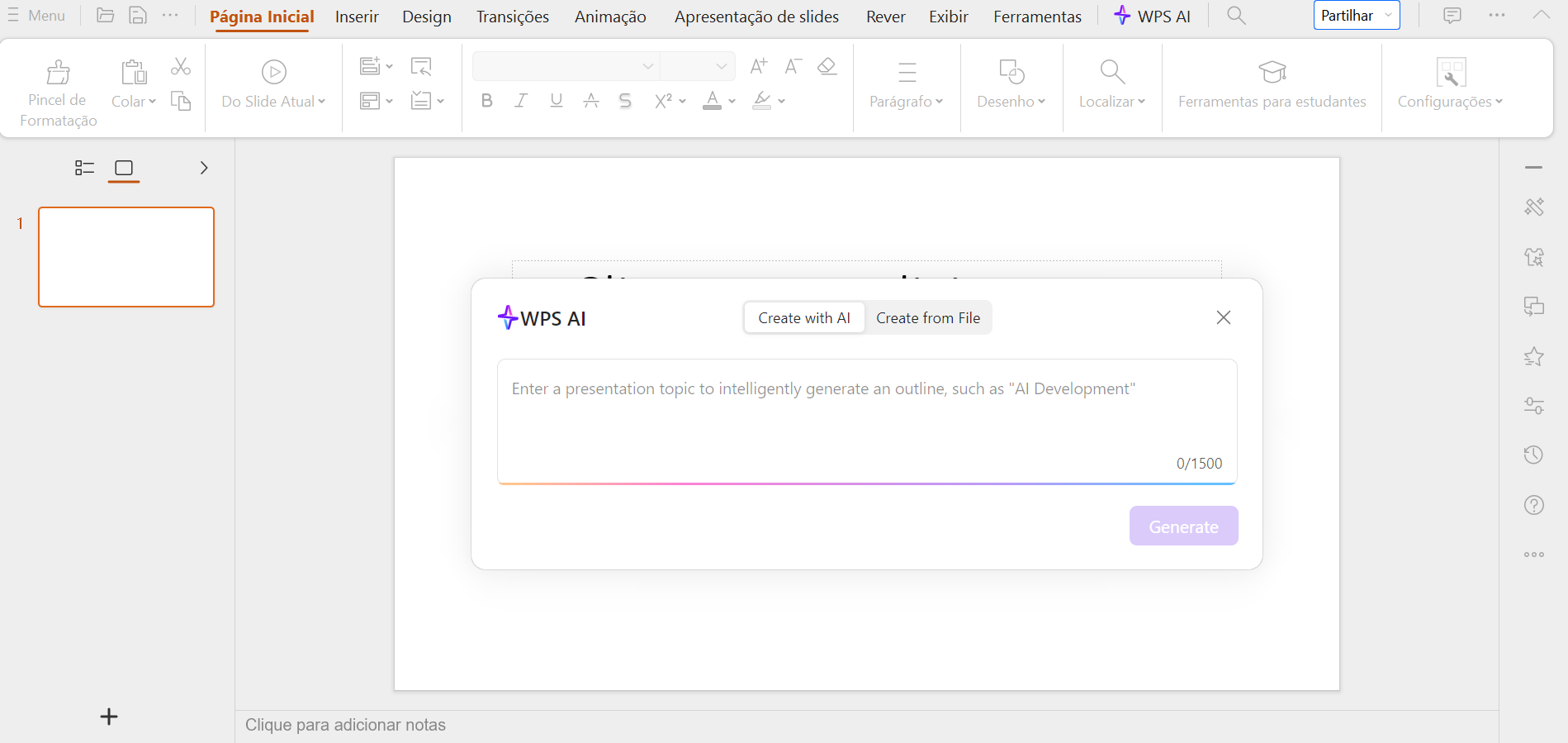 criação inteligente de slides no WPS Office
