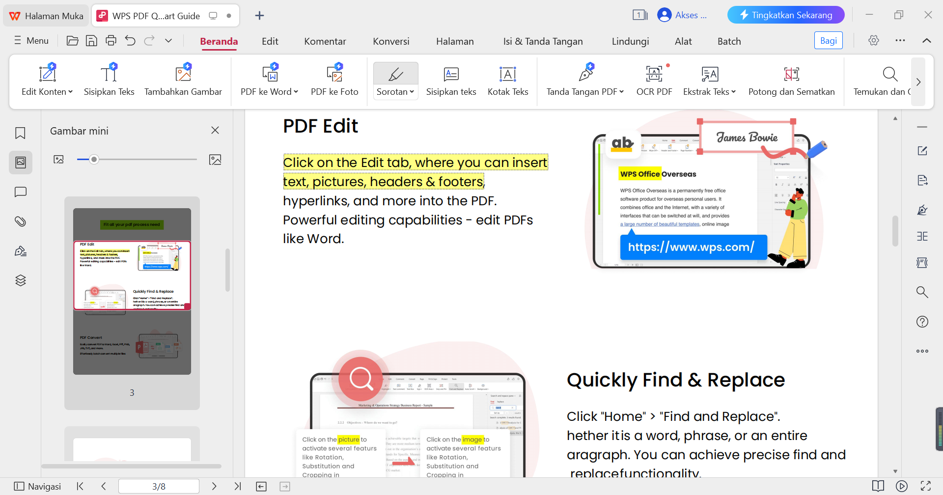 Pilih teks WPS PDF yang akan disorot