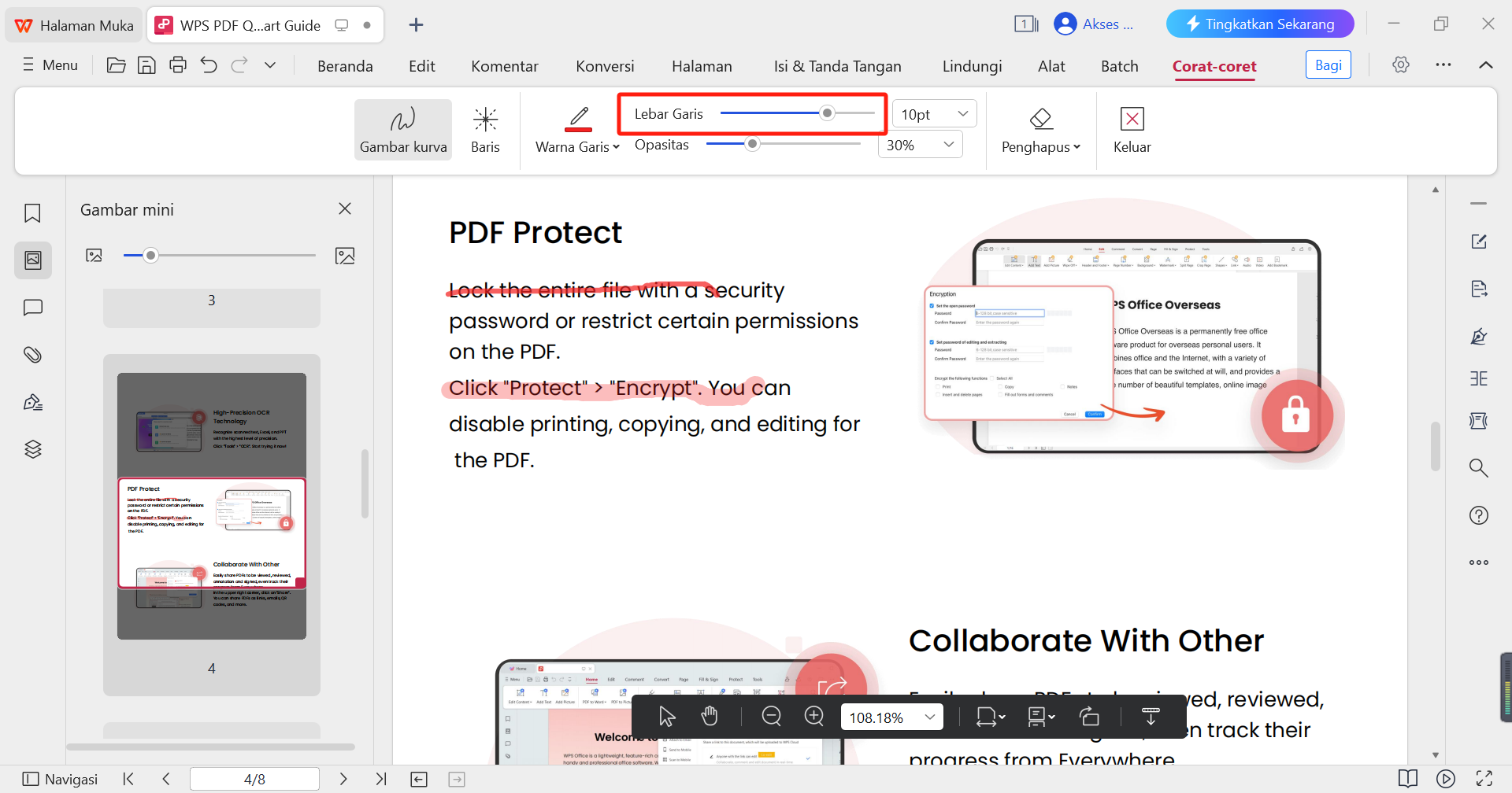 Ubah lebar garis menggambar WPS PDF
