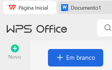 criando novo documento no WPS Office