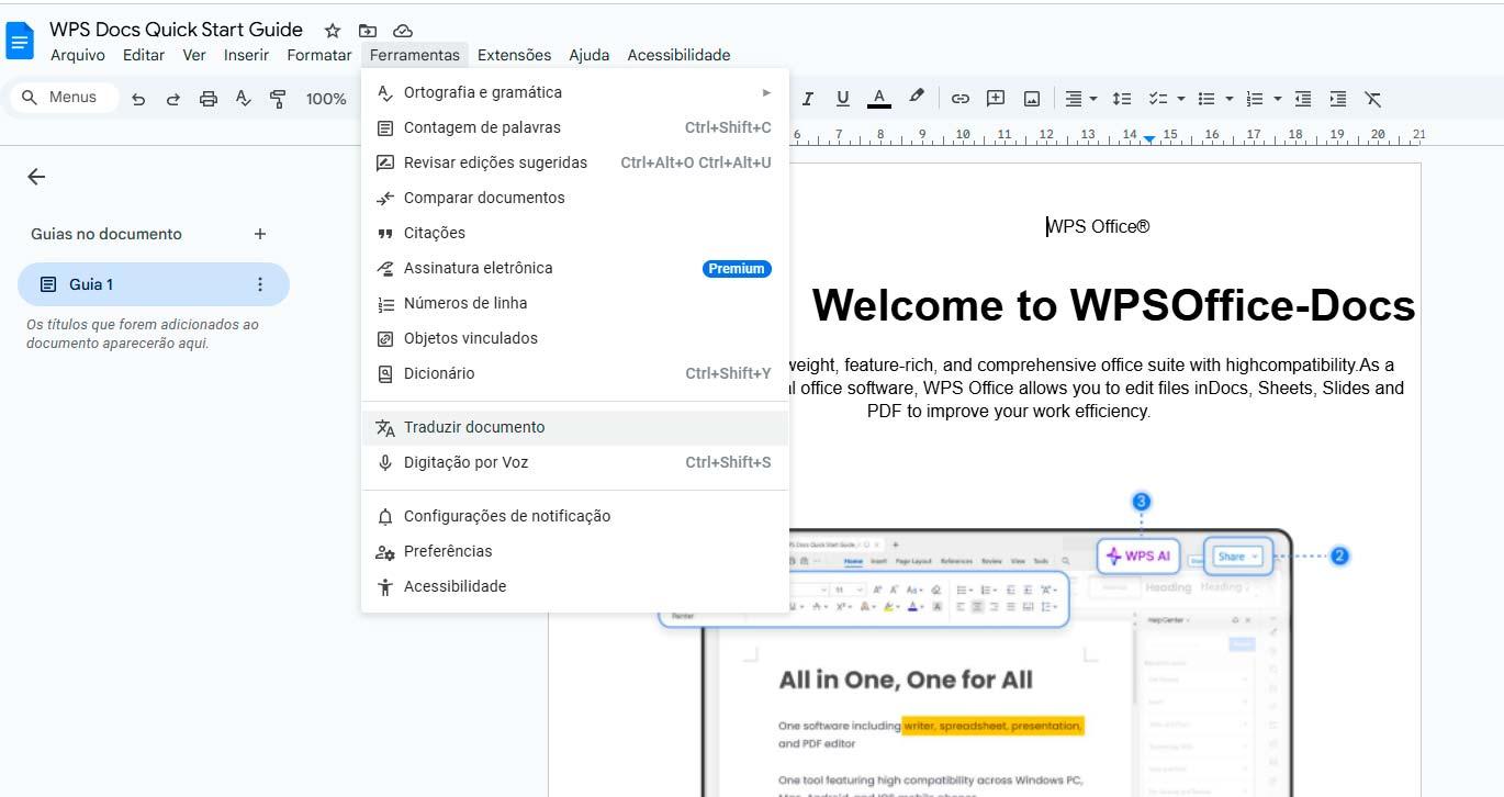 Ferramentas do Documentos Google