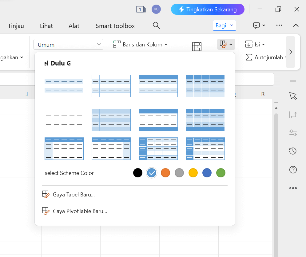 Gaya Tabel Prasetel dan Warna WPS Spreadsheet