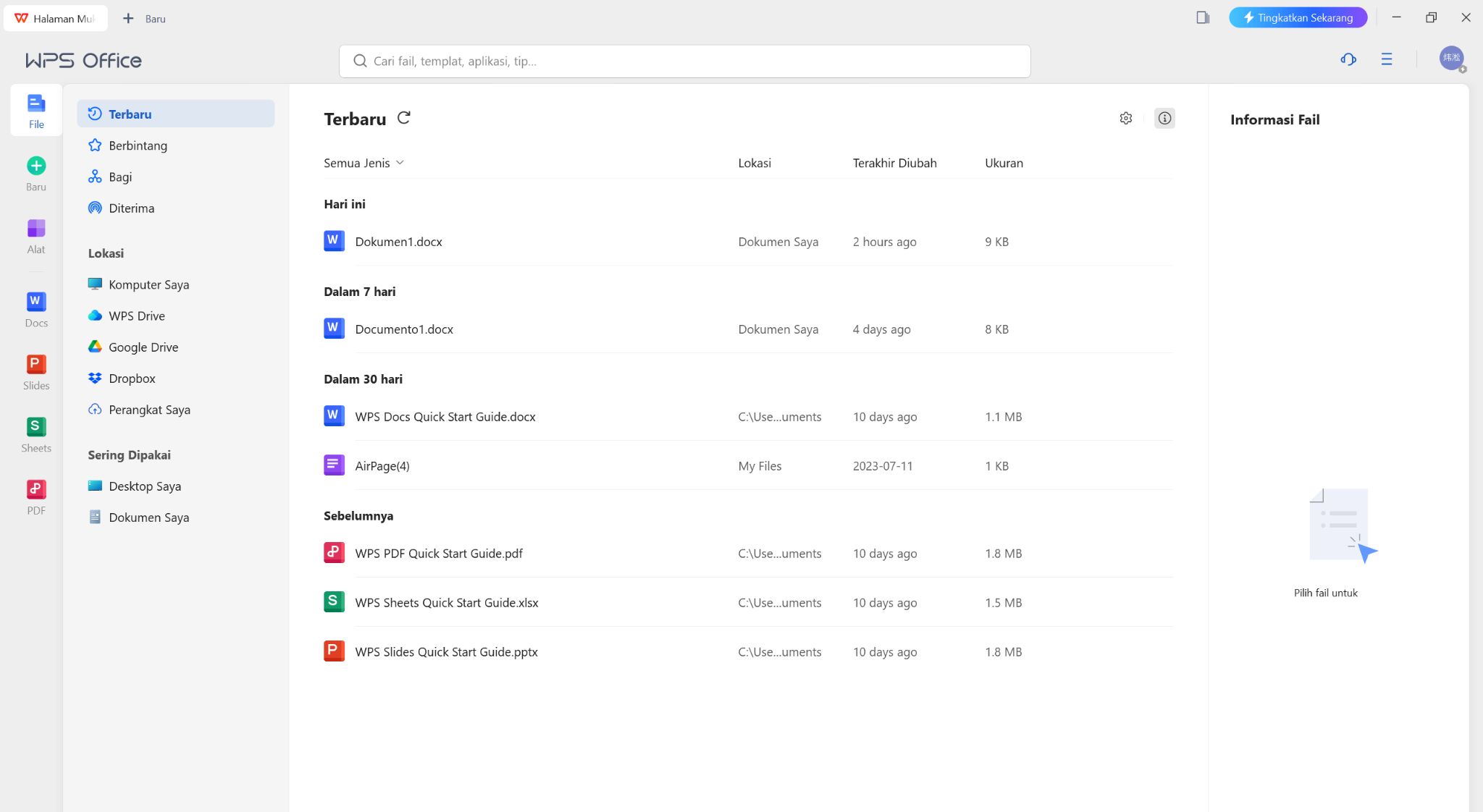 “Aplikasi desktop WPS Office dibuka”