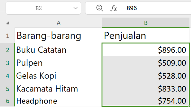 Pilih kolom WPS Spreadsheet