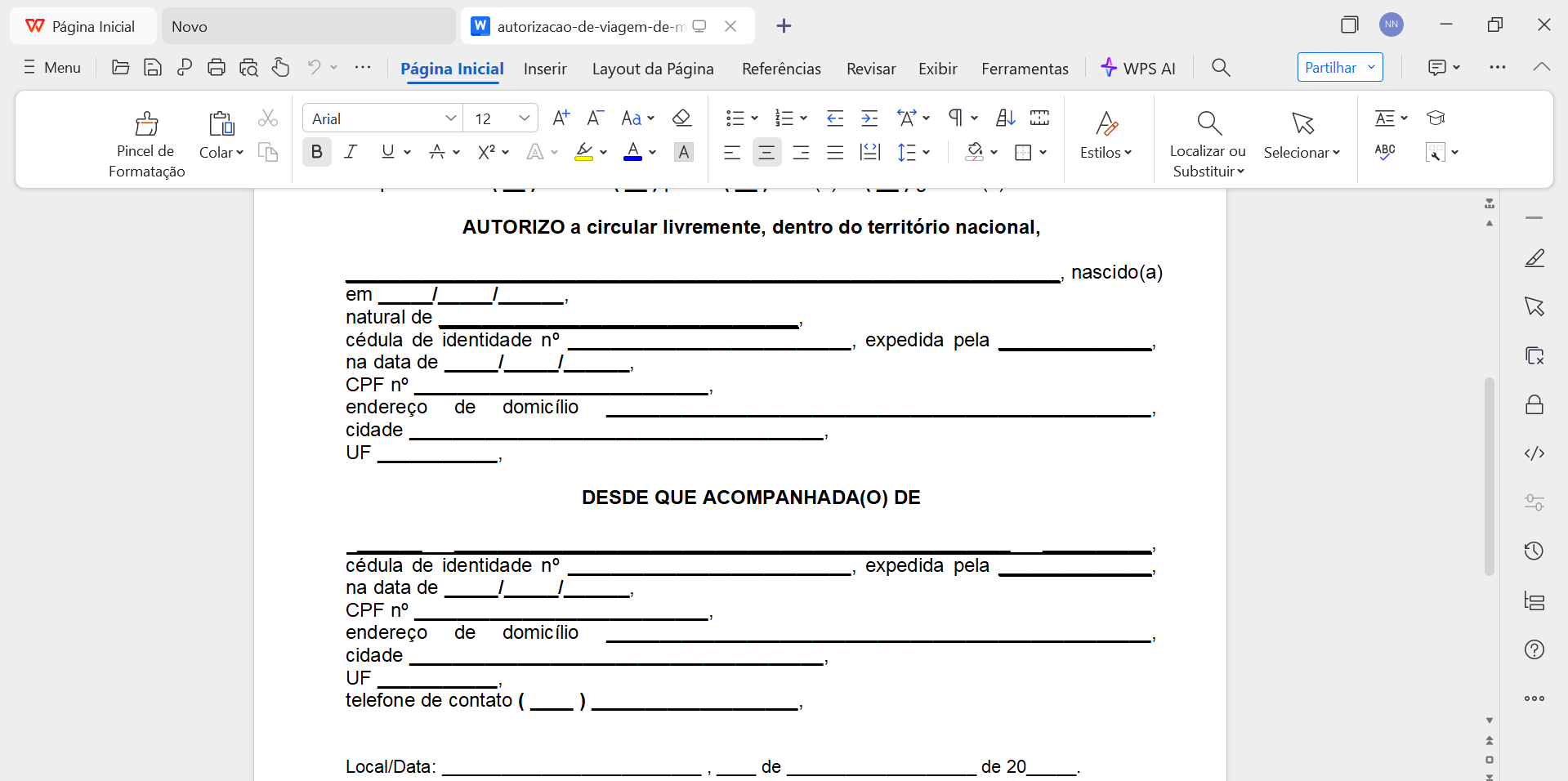  editando autorização com o WPS