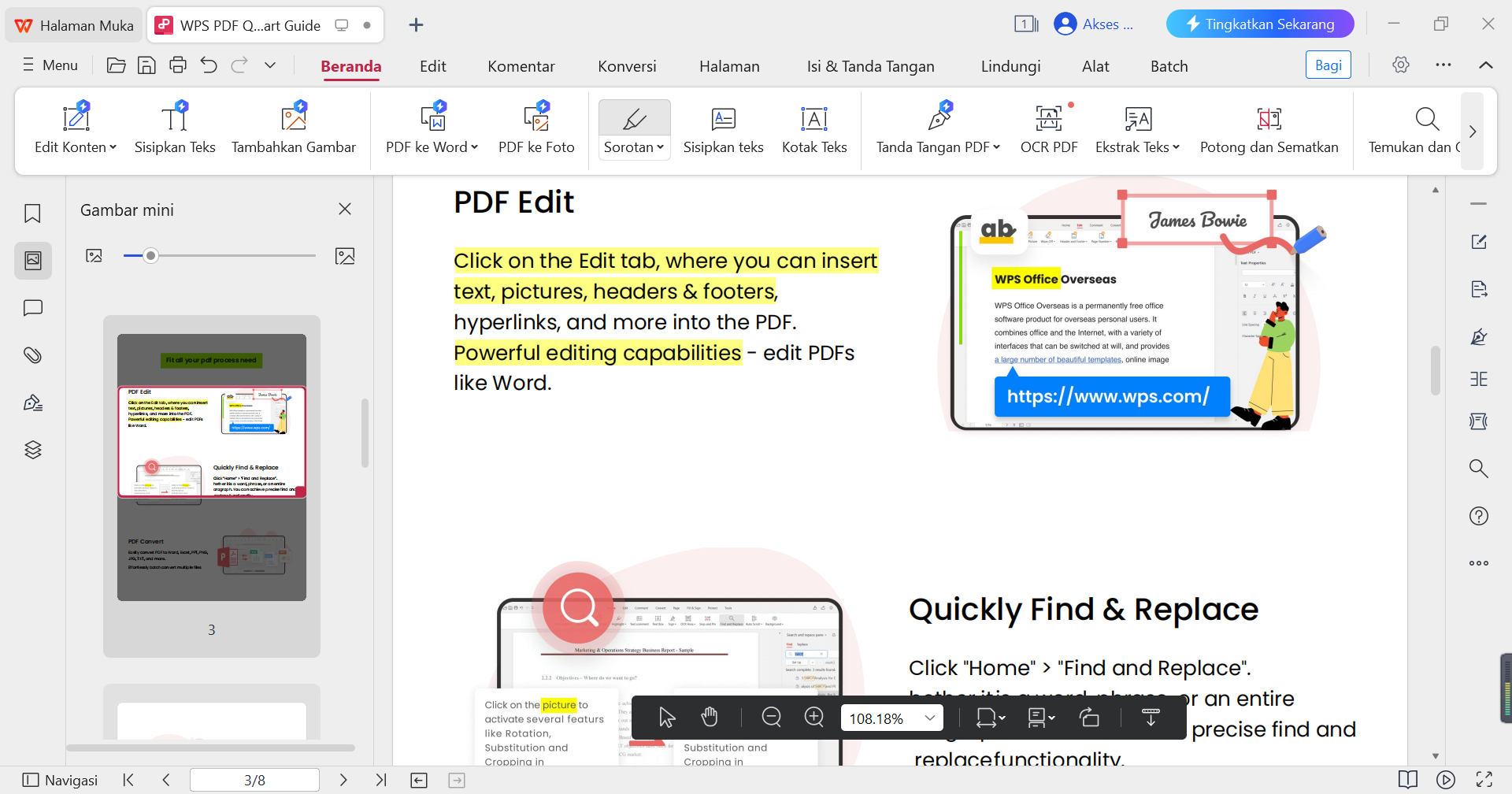 Pintasan sorot WPS PDF dalam WPS PDF