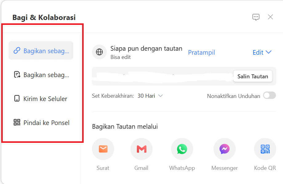 “Share dialogue box to select who to share the document with”