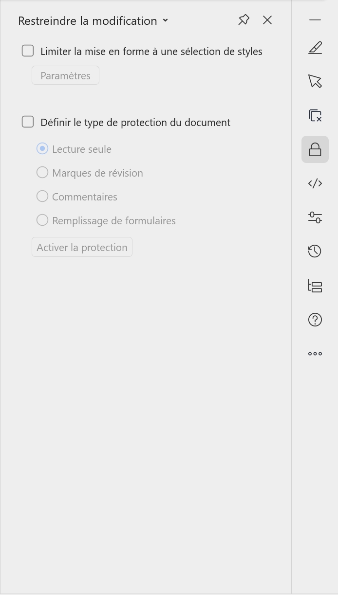 volet de restriction de modification de WPS Office