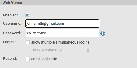 Dettagli di accesso al visualizzatore Web
