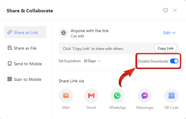 Disabilita download
