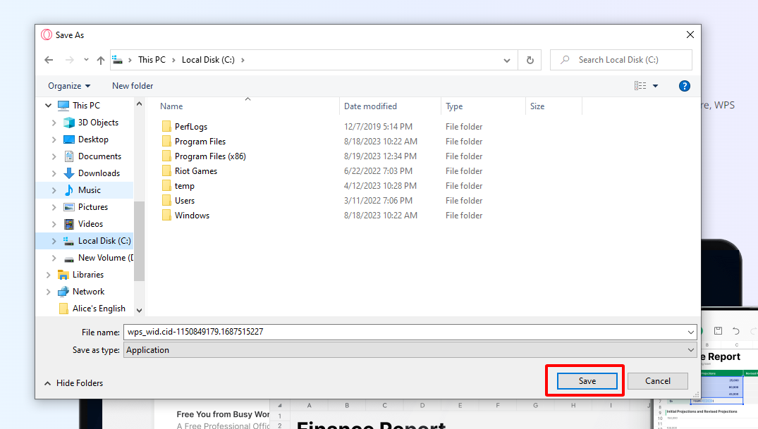 حفظ ملف WPS Office