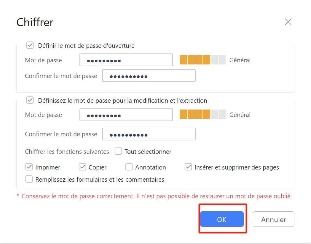 confirmer le chiffrement