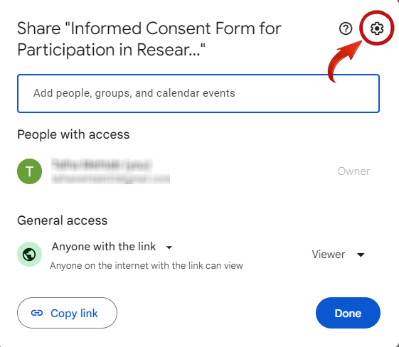 Impostazioni di condivisione di Google Documenti