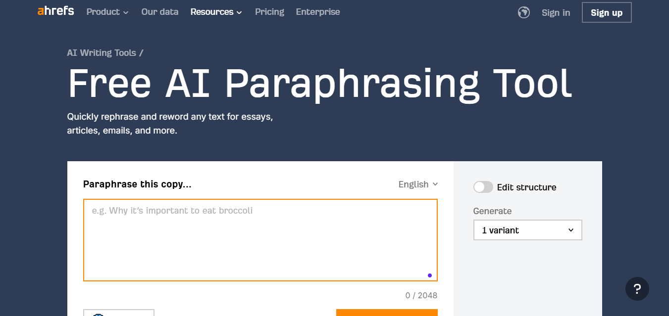 Ahrefs Paraphrasing Tool