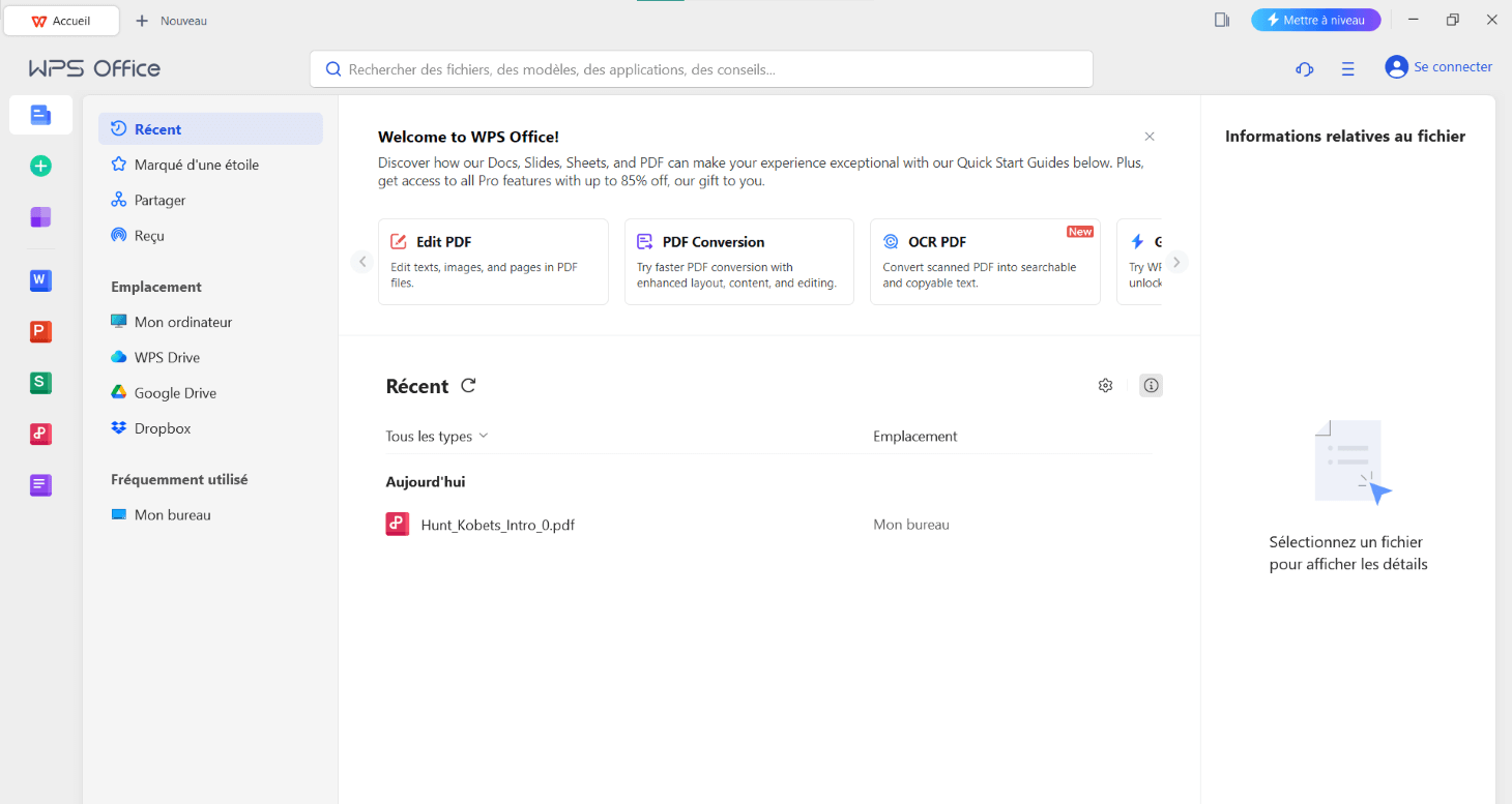 Lancement d'une des alternatives WPS à Office