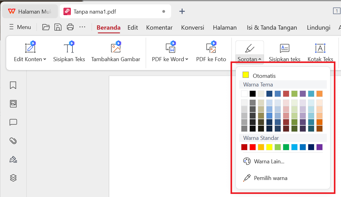 Warna Highlighter WPS PDF