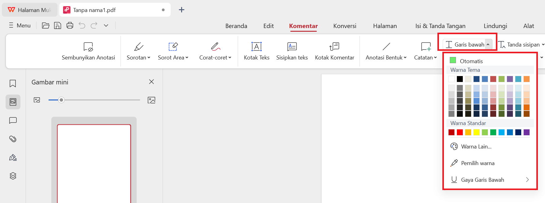 Ubah Warna Garisbawahi