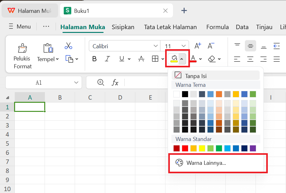 Warna sorot WPS Spreadsheet