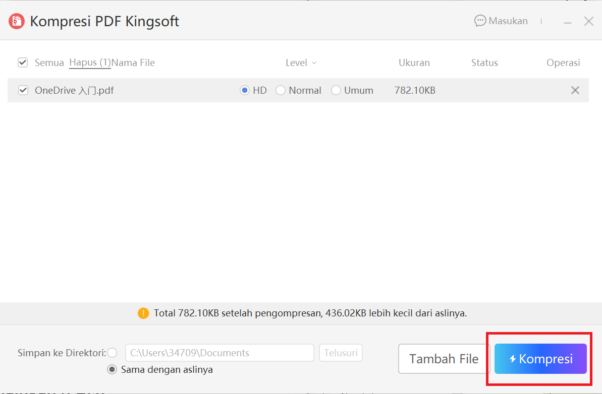 Tombol kompres PDF WPS