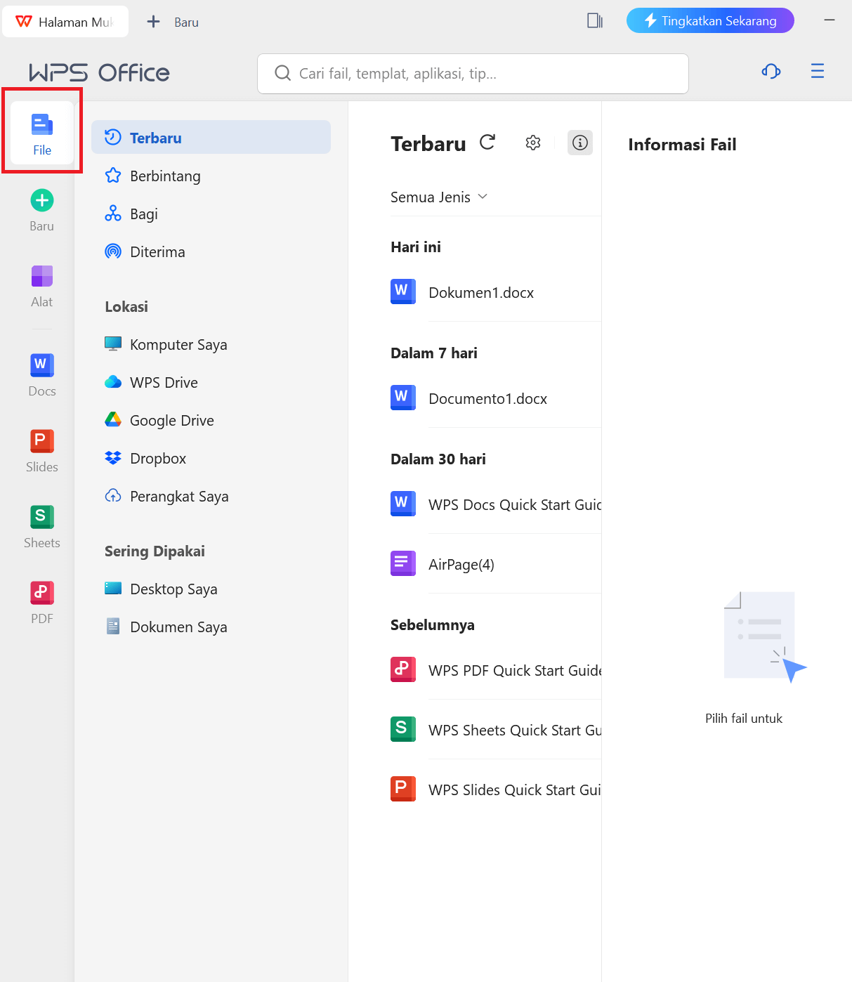 WPS Office membuka file