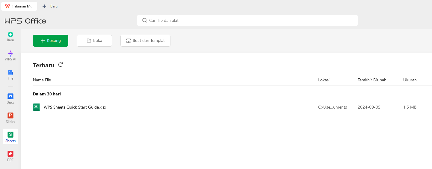 Membuka WPS Spreadsheet