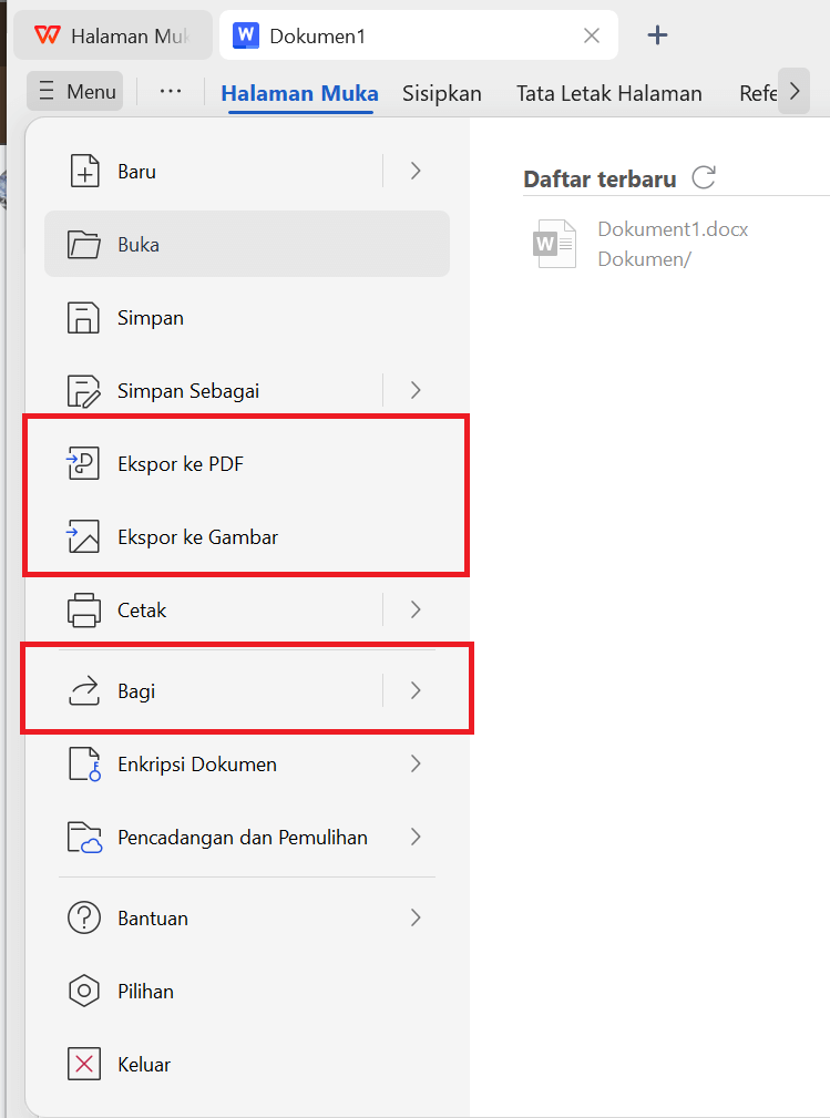 Fungsi ekspor dan berbagi