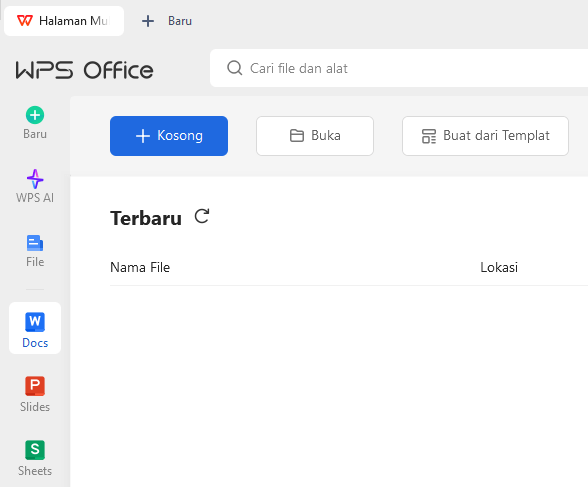 Membuat dokumen baru dengan WPS writer