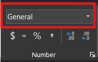 Number Format dropdown