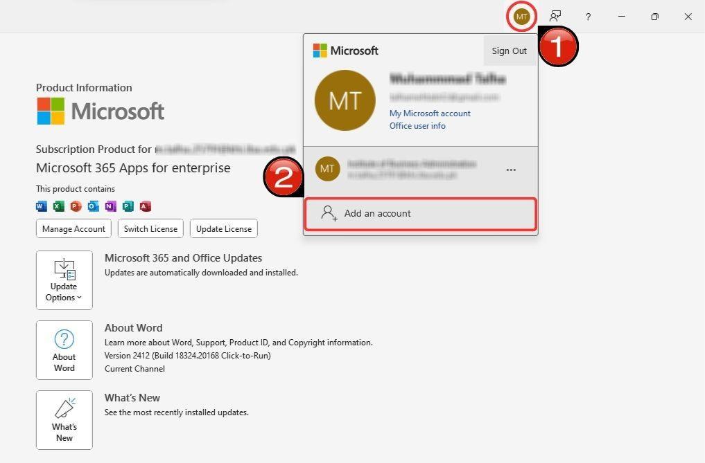 Microsoft Word Hesap Ekle