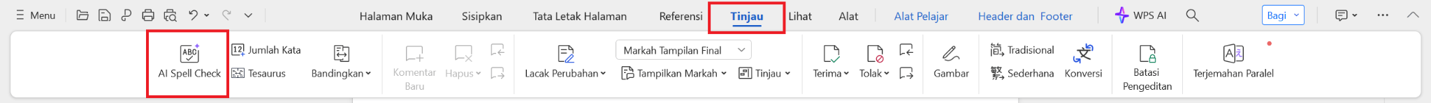 Fitur WPS AI Spell Check