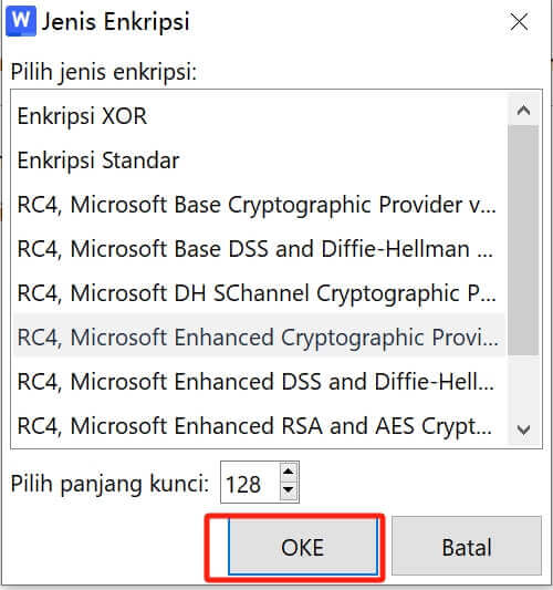 Pilih jenis Enkripsi Lanjutan