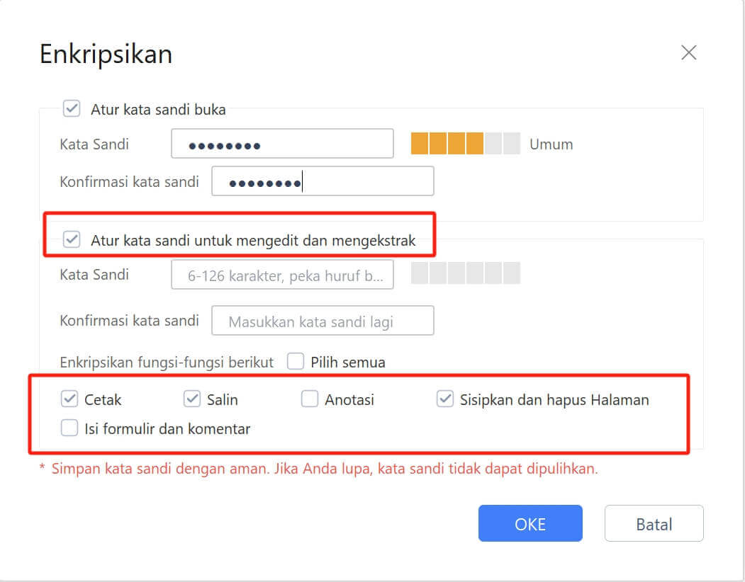 Tetapkan kata sandi untuk mengedit dan mengekstrak PDF