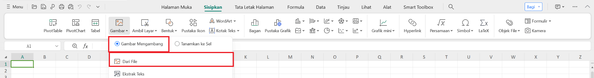 Masukkan gambar di WPS Spreadsheet