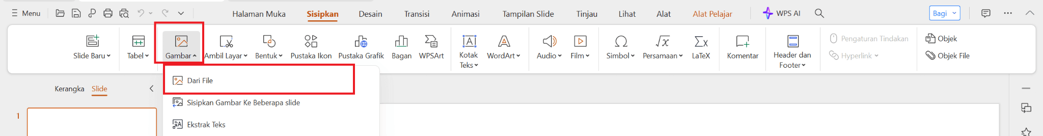 Masukkan gambar dari file di WPS Presentation