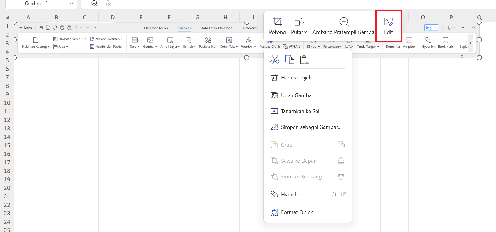  Edit gambar di WPS Spreadsheets