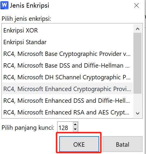 Pilih jenis Enkripsi Lanjutan