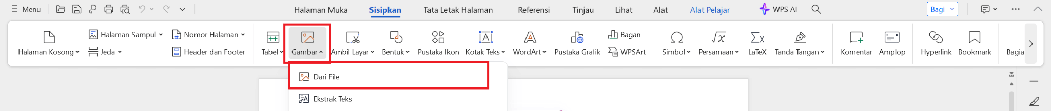 Masukkan gambar di WPS Writer