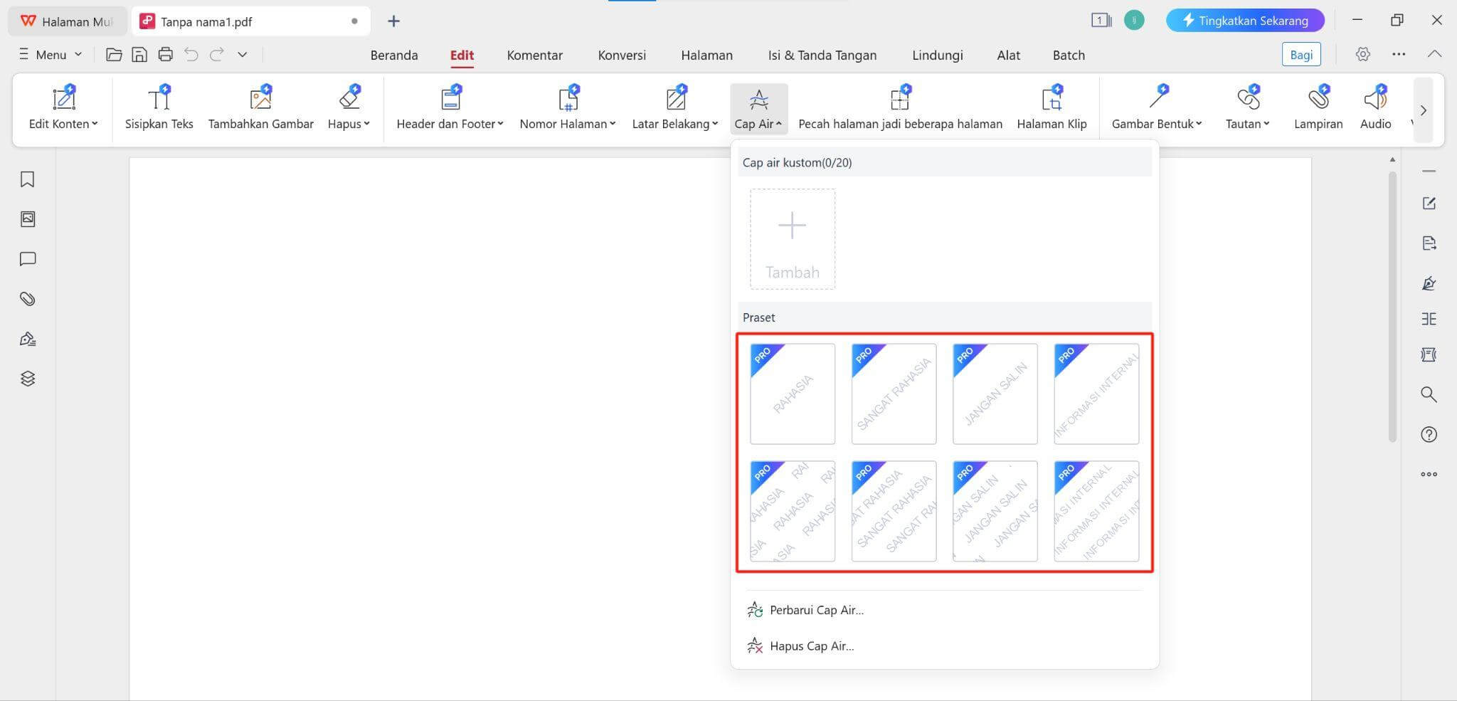 Tanda Air Default di WPS PDF