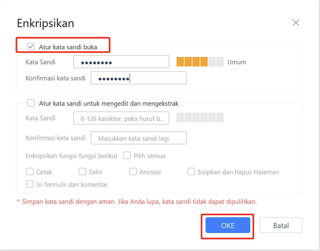 Siapkan kata sandi untuk WPS Office