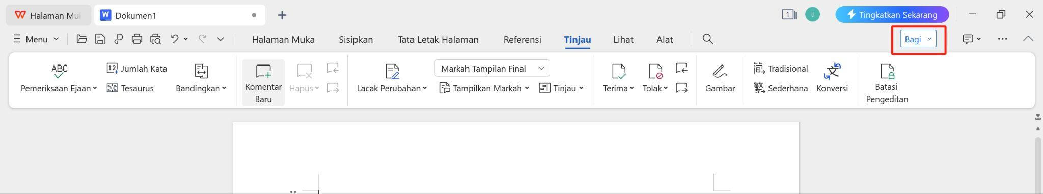 Tombol Bagikan WPS Writer